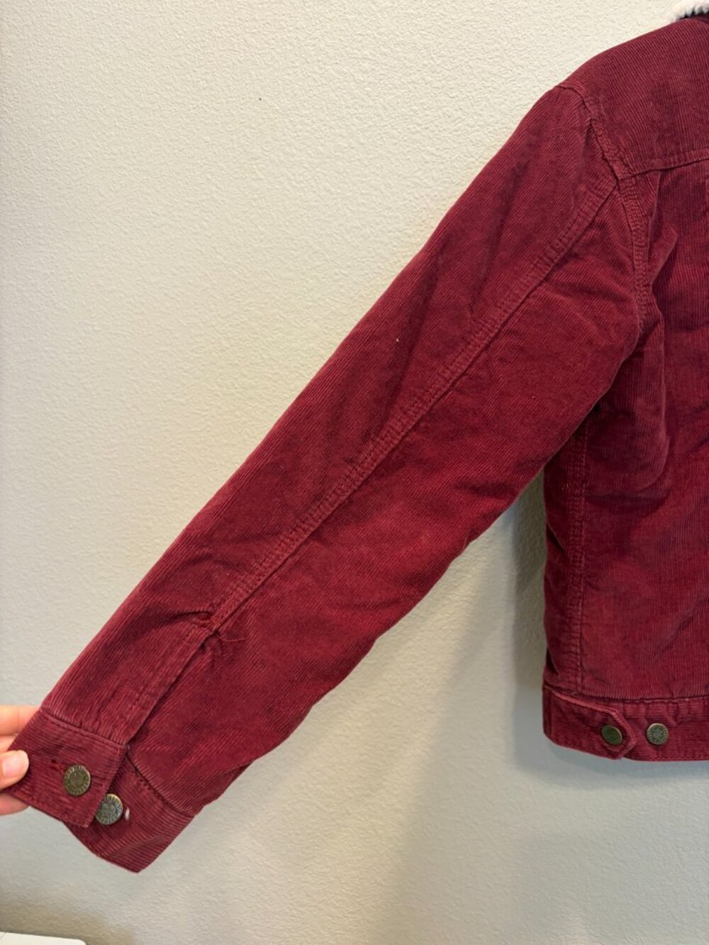 Carhartt Rare Burgundy Corduroy Sherpa Lined Jacket Small 4/6 Trucker Utility - Picture 10 of 15